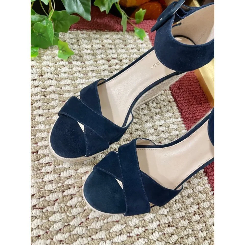 PELLE MODA Rowel Espadrille Wedge Sandal in Blue, 9.5